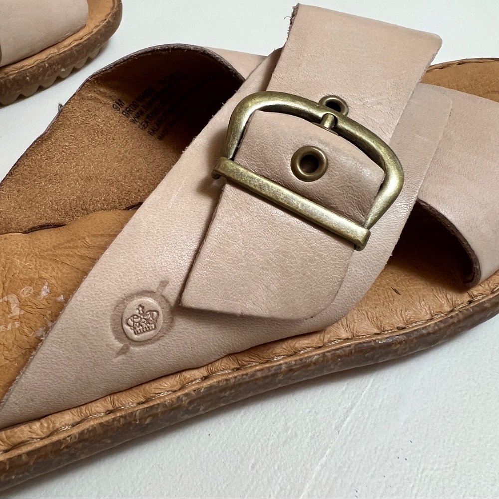 Born Women's Beige Leather Buckle Slide Sandals - Picture 11 of 12